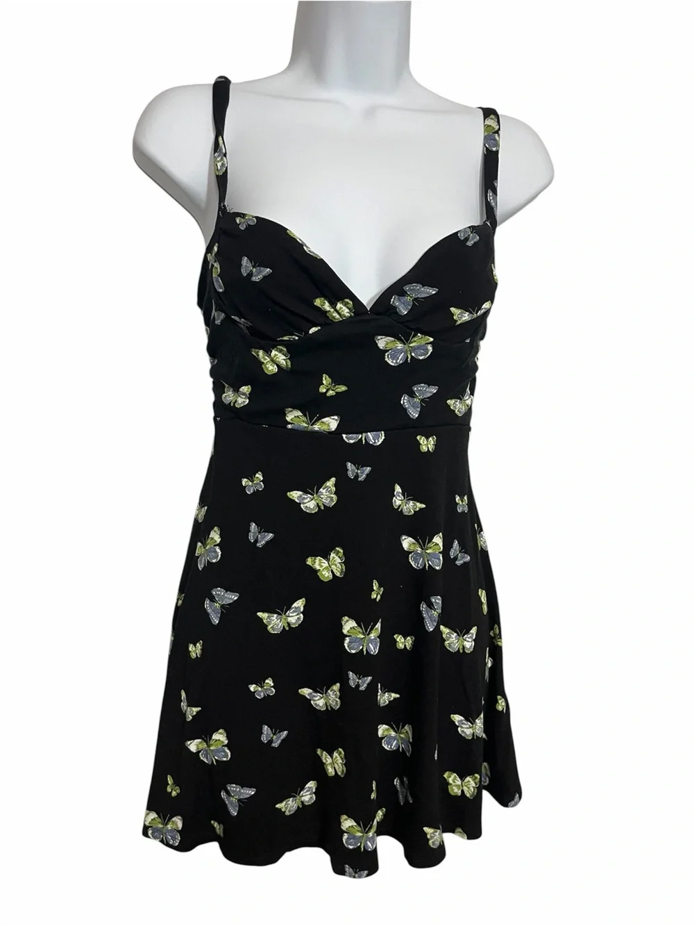 Urban Outfitters Black Mini Dress Butterfly Print Size Small Skater Whimsygoth - Picture 1 of 8